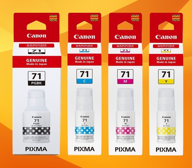 Mực in Canon: GI-71 Pigment Black / GI-71 Cyan / GI-71 Magenta / GI-71 Yellow